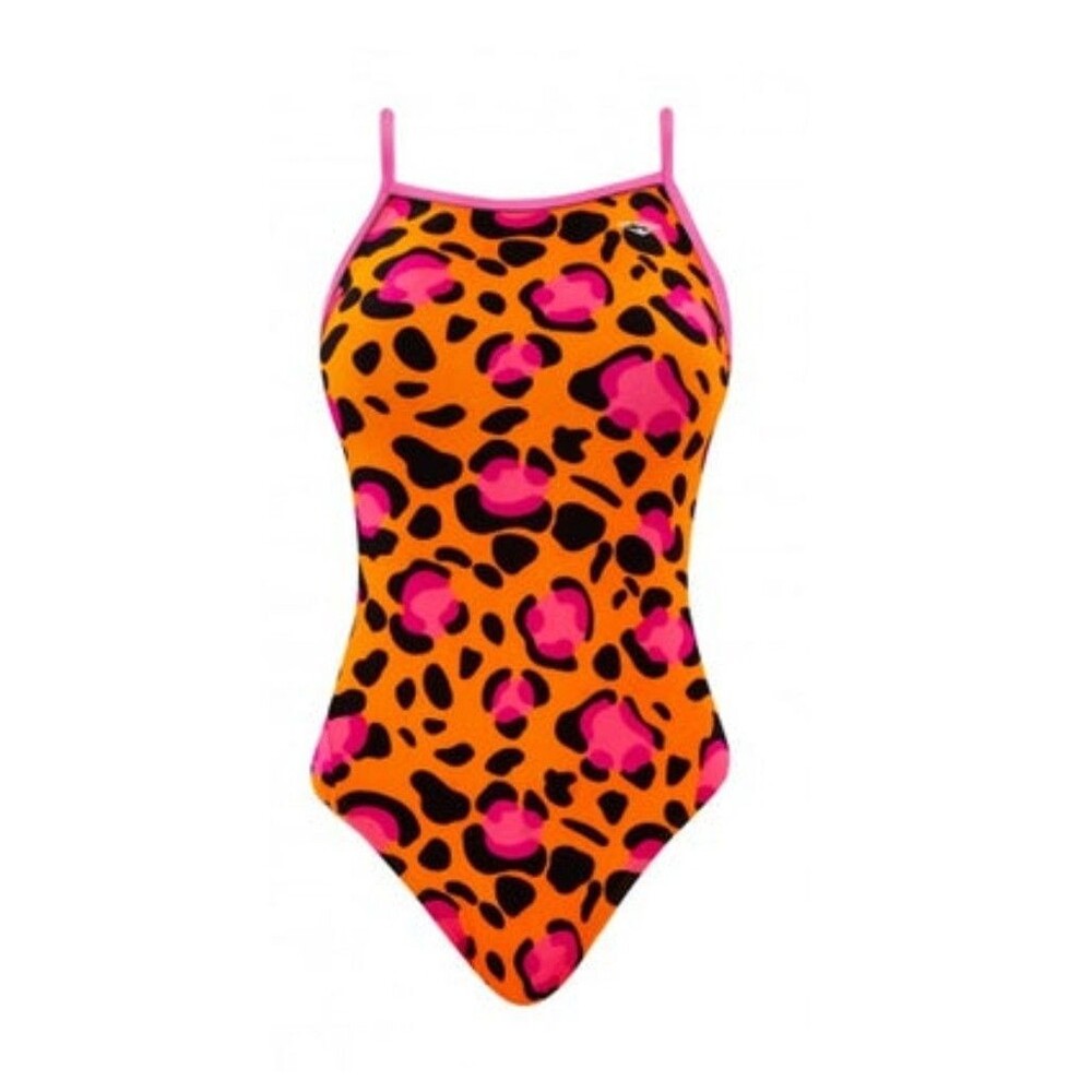 TYR The Finals Women Leopard Swimsuit Flutterback Pink/Orange - Size 28 New